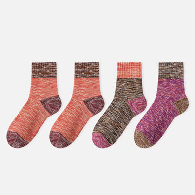 Women's Crew Socks Long Staple Cotton Terry Thickened 4 Pairs Retro Marled