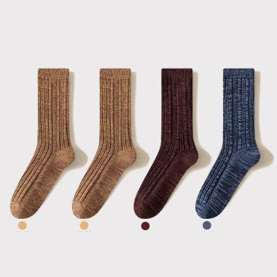 Women's Crew Socks - Premium Long Staple Cotton 4 Pairs Pack | Chunky Yarn Patterned Texture