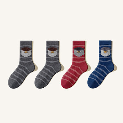 Women's Striped Cotton Crew Socks with Wallet Detail - 4 Pack