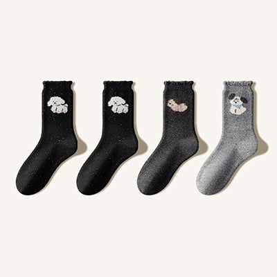 Women's Crew Socks Wool Winter 4 Pairs Thermal Cartoon Patterned Knit