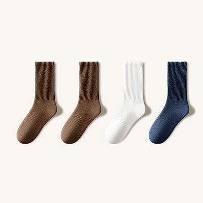 Men's Crew Socks Long Staple Cotton Winter Extra Thick Terry Lined 4 Pairs Thermal Solid Color