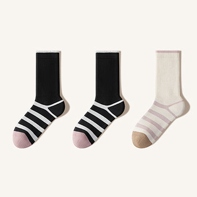 Women's Extra Thick Terry Lined Crew Socks - Striped Thermal Winter Socks 3 Pack