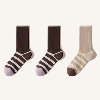Women's Extra Thick Terry Lined Crew Socks - Striped Thermal Winter Socks 3 Pack