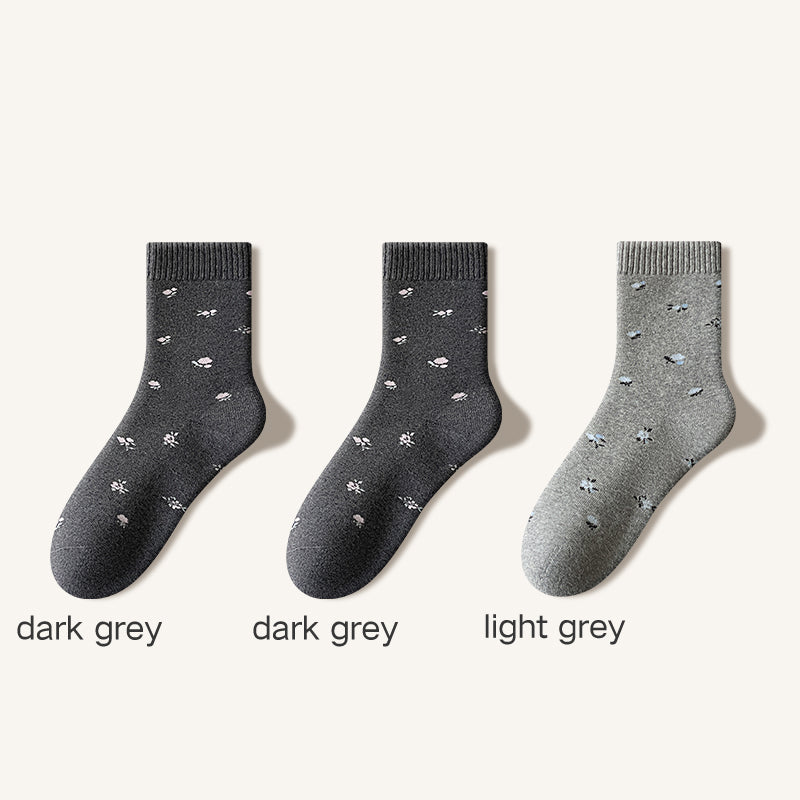 Women's Thick Warm Floral Crew Socks - Soft Cotton Winter Socks 3 Pack