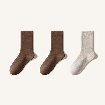 Women's Crew Socks Long Staple Cotton Winter Extra Thick Terry Lined 3 Pairs Thermal Solid Color