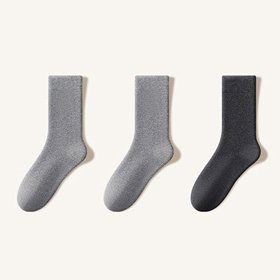 Men's Crew Socks Long Staple Cotton Winter Extra Thick Terry Lined 3 Pairs Thermal Solid Color