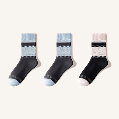 Women's Crew Socks Long Staple Cotton Winter Extra Thick Terry Lined 3 Pairs Thermal Patterned Knit