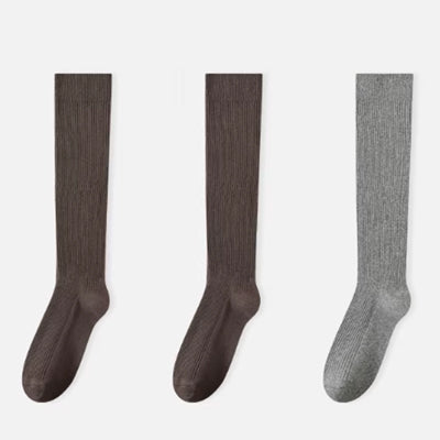 Women's Calf Socks Long Staple Cotton 3 Pairs Solid Color