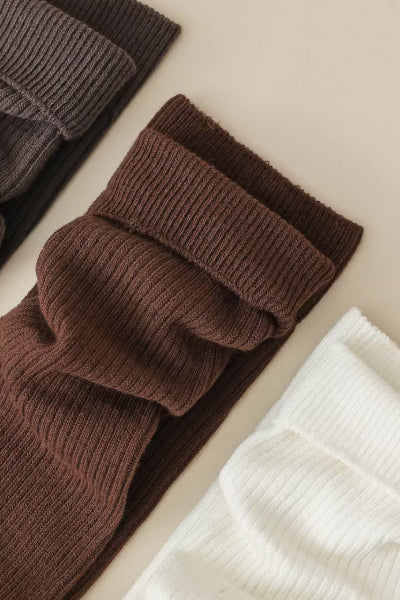 Women's Calf Socks Long Staple Cotton 3 Pairs Solid Color