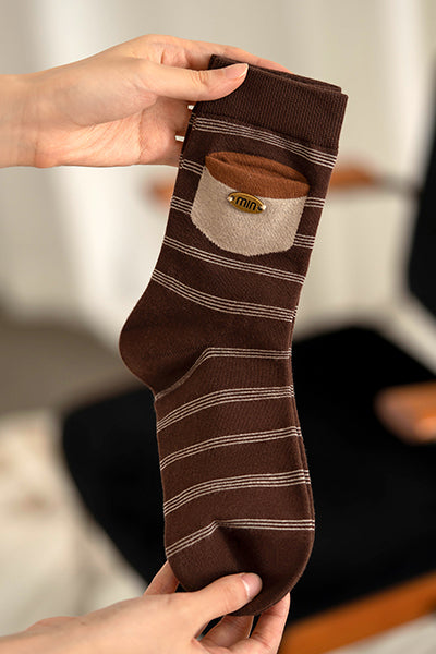 Women's Striped Cotton Crew Socks with Wallet Detail - 4 Pack
