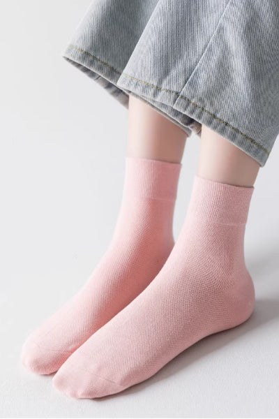 Women's Crew Socks Long Staple Cotton 6 Pairs Solid Color