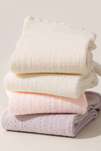 Women's Crew Socks Long Staple Cotton 5 Pairs Ruffled Mesh