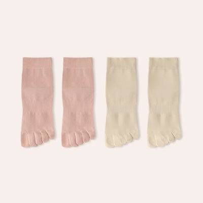 Women's Crew Socks Long Staple Cotton 4 Pairs Solid Color Five Finger Toe Socks