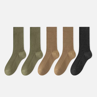Women's Crew Socks Long Staple Cotton 5 Pairs Solid Color