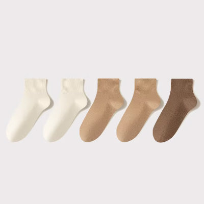 Women's Ankle Socks Long Staple Cotton 5 Pairs Solid Color