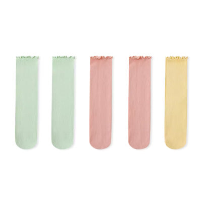 Women's Crew Socks Long Staple Cotton 5 Pairs Lace Solid Color