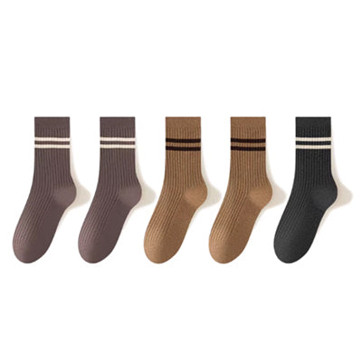 Women's Crew Socks Long Staple Cotton 5 Pairs Striped