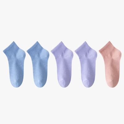Women's Ankle Socks Long Staple Cotton 5 Pairs Solid Color