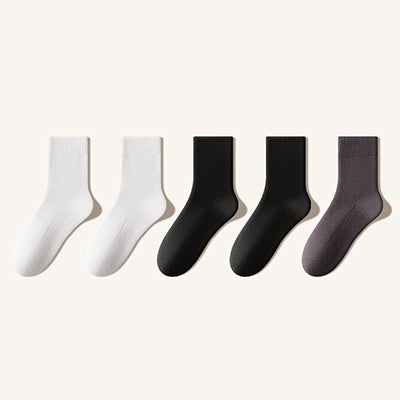 Men's Crew Socks - Premium Long Staple Cotton 5 Pairs Pack | Solid Color