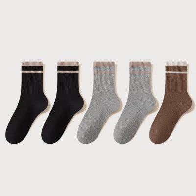 Women's Crew Socks Long Staple Cotton 5 Pairs Lace Solid Color