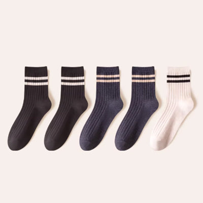 Men's Crew Socks Long Staple Cotton 5 Pairs Striped