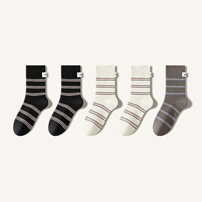 Women's Striped Cotton Crew Socks with Label Detail - 5 Pack