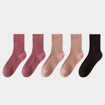 Women's Crew Socks Long Staple Cotton 5 Pairs Solid Color