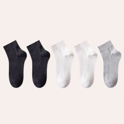 Men's Ankle Socks Long Staple Cotton 5 Pairs Solid Color Textured