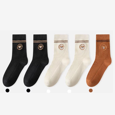 Women's Crew Socks Long Staple Cotton 5 Pairs Embroidered