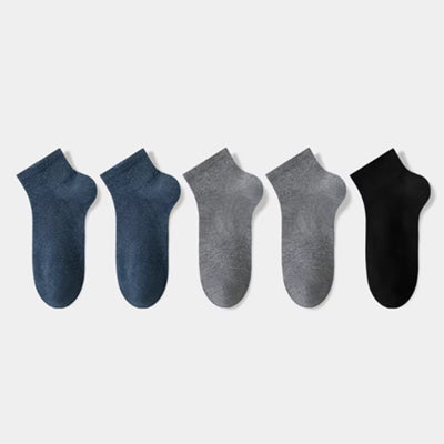 Men's Ankle Socks Long Staple Cotton 5 Pairs Solid Color