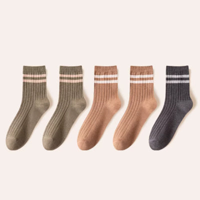 Men's Crew Socks Long Staple Cotton 5 Pairs Striped