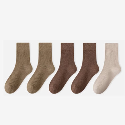 Women's Crew Socks Long Staple Cotton 5 Pairs Solid Color