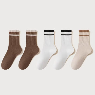 Women's Crew Socks Long Staple Cotton 5 Pairs Lace Solid Color