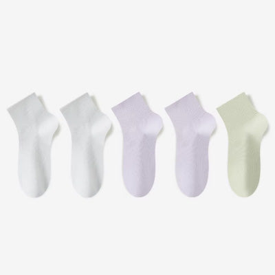 Women's Ankle Socks Long Staple Cotton 5 Pairs Solid Color