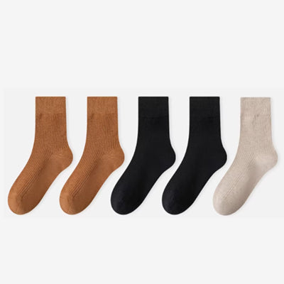 Women's Crew Socks Long Staple Cotton 5 Pairs Solid Color
