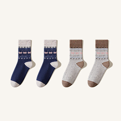 Women's Crew Socks Winter Wool 4 Pairs Patterned Knit Thermal