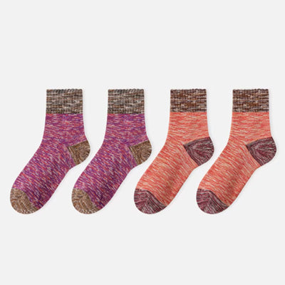 Women's Crew Socks Long Staple Cotton Terry Thickened 4 Pairs Retro Marled