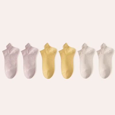Women's Ankle Socks Long Staple Cotton 6 Pairs Solid Color Heel Tab