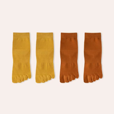 Women's Crew Socks Long Staple Cotton 4 Pairs Solid Color Five Finger Toe Socks