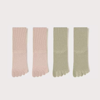 Women's Crew Socks Long Staple Cotton 5 Pairs Split Toe Five Finger Solid Color