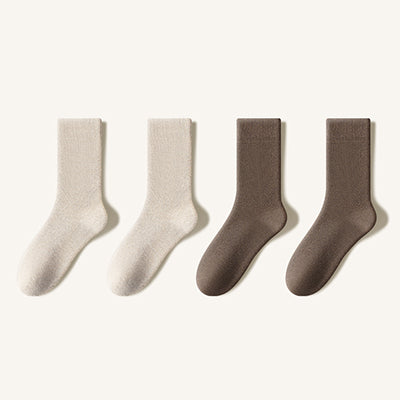 Men's Crew Socks Long Staple Cotton Winter Extra Thick Terry Lined 4 Pairs Thermal Solid Color