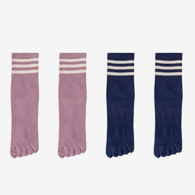 Women's Crew Socks Long Staple Cotton 4 Pairs Toe Separator Striped