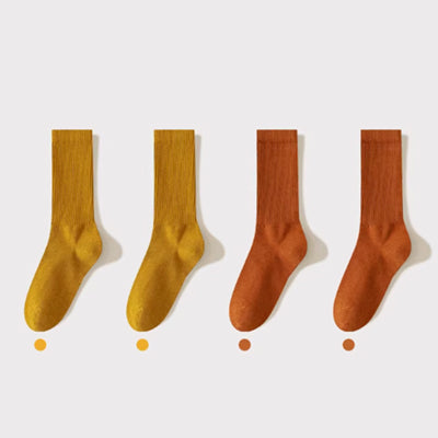 Women's Crew Socks Long Staple Cotton 4 Pairs Solid Color