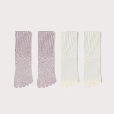 Women's Crew Socks Long Staple Cotton 5 Pairs Split Toe Five Finger Solid Color