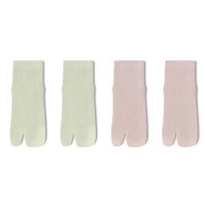 Women's Ankle Socks Long Staple Cotton Split Toe Five Finger 4 Pairs Solid Color