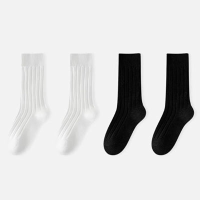 Women's Crew Socks Long Staple Cotton 4 Pairs Solid Color