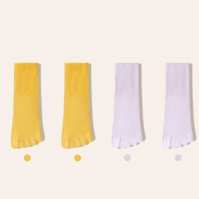 Women's Crew Socks Long Staple Cotton 4 Pairs Five-Toe Socks Solid Color