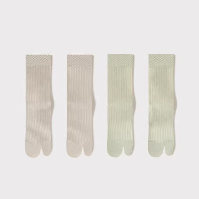 Women's Crew Socks Long Staple Cotton Split Toe Tabi 4 Pairs Solid Color
