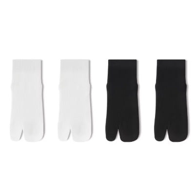 Women's Ankle Socks Long Staple Cotton Split Toe Five Finger 4 Pairs Solid Color