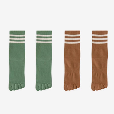 Women's Crew Socks Long Staple Cotton 4 Pairs Toe Separator Striped